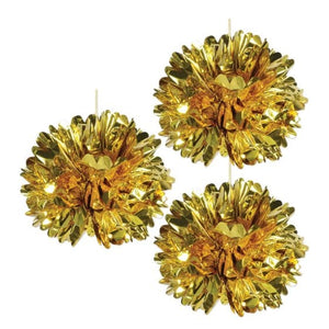 Decorations - Decorative Fans, Pom Poms & Lanterns Gold Metallic Fluff Balls 41cm 3pk