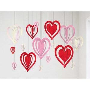 Decorations - Decorative Fans, Pom Poms & Lanterns Hearts 3D Hanging String Decorations 16pk