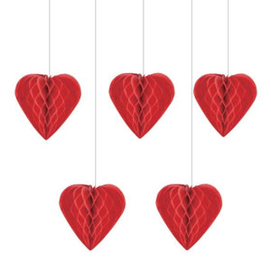 Decorations - Decorative Fans, Pom Poms & Lanterns Hearts Honeycomb Hanging Decorations 20cm 5pk