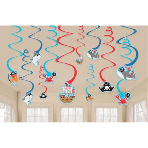 Decorations - Hanging Swirls Ahoy Birthday Spiral Swirls Hanging Decorations 12pk