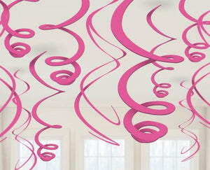 Decorations - Hanging Swirls Bright Pink Plastic Swirl Decorations 56cm 12pk