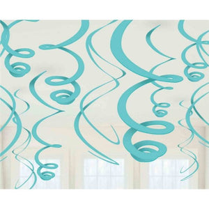 Decorations - Hanging Swirls Robin's Egg Blue Plastic Swirl Decorations 56cm 12pk