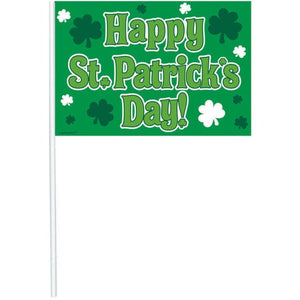 Decorations - Props Happy St Patrick's Day Plastic Flags 10cm x 16cm 12pk