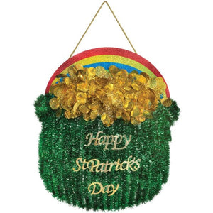 Decorations - Props Happy St Patrick's Day Tinsel Hanging Pot of Gold Decoration 40cm x 36cm Each