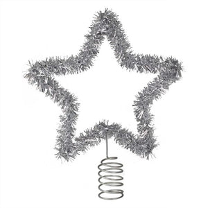 Decorations - Props Merry & Bright Silver Tinsel Star Tree Topper 20cm x 20cm Each