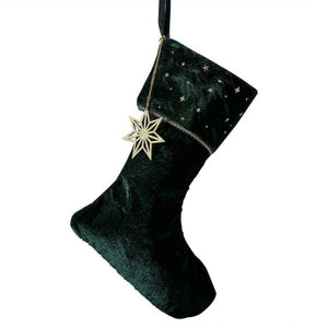 Decorations - Props Velvet Luxe Green Velvet Embroidered Stocking with Charm 42cm x 25cm Each