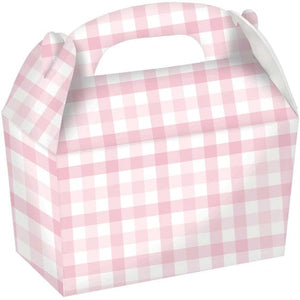 Games & Favors - Favor Boxes, Treat & Loot Bags Pastel Pink Gingham Paper Treat Box FSC 4pk