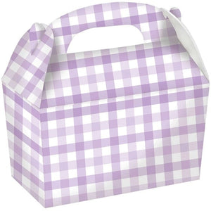 Games & Favors - Favor Boxes, Treat & Loot Bags Pastel Purple Gingham Paper Treat Box FSC 4pk