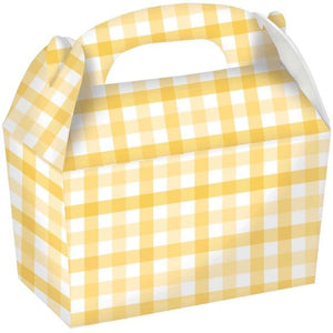 Games & Favors - Favor Boxes, Treat & Loot Bags Pastel Yellow Gingham Paper Treat Box FSC 4pk