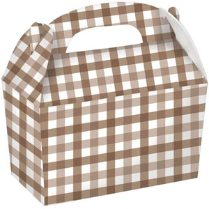 Games & Favors - Favor Boxes, Treat & Loot Bags Teddy Brown Gingham Paper Treat Box FSC 15cm x 17.5cm x 10cm 4pk