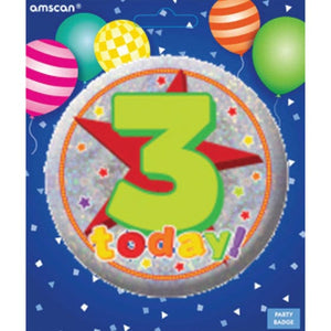 Games & Favors - Favors, Activity Kit & Stickers Happy 3rd Birthday Badge 6cm Each