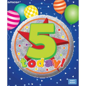 Games & Favors - Favors, Activity Kit & Stickers Happy 5th Birthday Badge 6cm Each