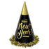 Happy New Year Black & Gold Foil Cone Hats 23cm 24pk