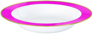 Tableware - Bowls White with Bright Pink Border Premium Plastic Bowls 354ml 10pk