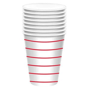 Tableware - Cups Apple Red HC Stripe Paper Cups FSC 266ml 8pk