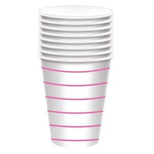 Tableware - Cups Bright Pink HC Stripe Paper Cups FSC 266ml 8pk