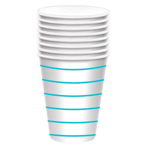 Tableware - Cups Caribbean Blue HC Stripe Paper Cups FSC 266ml 8pk