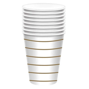 Tableware - Cups Gold HC Stripe Paper Cups FSC 266ml 8pk