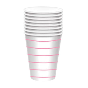 Tableware - Cups New Pink HC Stripe Paper Cups FSC 266ml 8pk