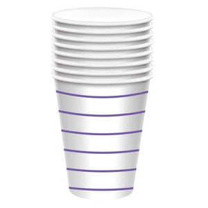 Tableware - Cups New Purple HC Stripe Paper Cups FSC 266ml 8pk