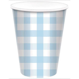 Tableware - Cups Pastel Blue Gingham HC Paper Cup FSC 266ml 8pk