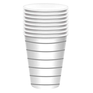 Tableware - Cups Silver HC Stripe Paper Cups FSC 266ml 8pk