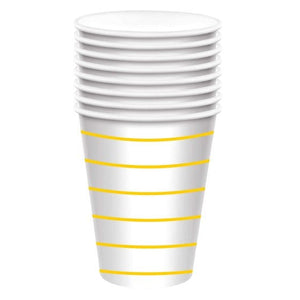 Tableware - Cups Sunshine Yellow HC Stripe Paper Cups FSC 266ml 8pk