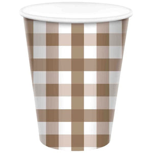 Tableware - Cups Teddy Brown Gingham Paper Cup FSC HC 266ml 8pk