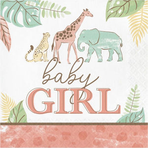 Tableware - Napkins Safari Baby Girl Lunch Napkin 16pk
