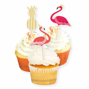 Tableware - Picks, Stirrers & Skewers Flamingo & Pineapples Cake Picks FSC 12pk