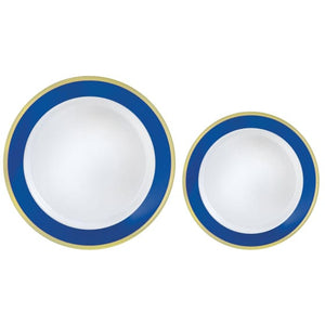 Tableware - Plates Bright Royal Blue Border Hot Stamped Premium Plastic Plates 20pk