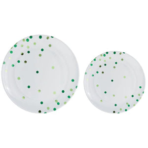 Tableware - Plates Festive Green Dots Hot Stamped Premium Plastic Plates 20pk