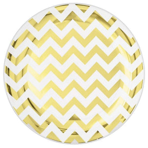 Tableware - Plates Gold Premium Chevron Round Plastic Plates 19cm 20pk