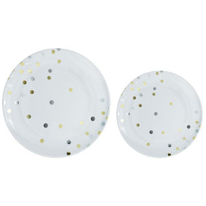 Tableware - Plates Gold & Silver Dots Hot Stamped Premium Plastic Plates 20pk