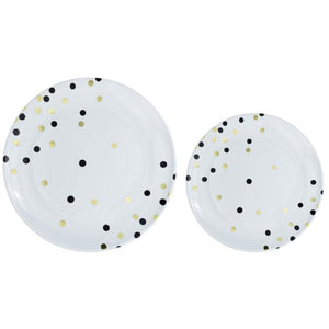 Tableware - Plates Jet Black Dots Hot Stamped Premium Plastic Plates 20pk