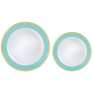 Tableware - Plates Robin's Egg Blue Border Hot Stamped Premium Plastic Plates 20pk