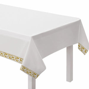 Tableware - Table Covers White with Gold Trim Premium Paper Tablecover 1.37m x 2.59m Each