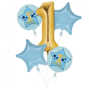 Amscan_OO Balloon - Airwalkers & Bouquets 1st Birthday Boy Blue & Gold Balloon Bouquet 5pk