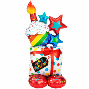 Amscan_OO Balloon - Airwalkers & Bouquets AirLoonz Happy Birthday Stacked Icons Foil Balloon 71cm x 139cm Each