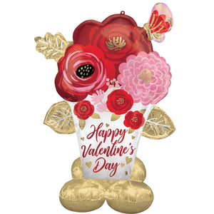 Balloon - Airwalkers & Bouquets AirLoonz Happy Valentine's Day Satin Painted Flowers Foil Balloon 134cm Each