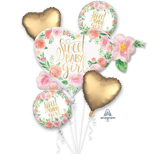 Amscan_OO Balloon - Airwalkers & Bouquets Floral Sweet Baby Girl Balloon Bouquet 5pk