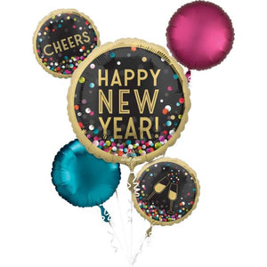 Balloon - Airwalkers & Bouquets Happy New Year Colourful Confetti Foil Balloon Bouquet 5pk