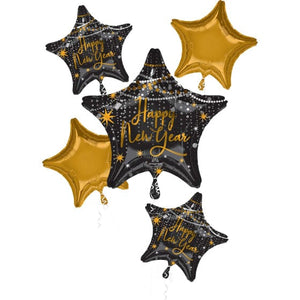 Balloon - Airwalkers & Bouquets Happy New Year Midnight Hour Foil Balloon Bouquet 5pk