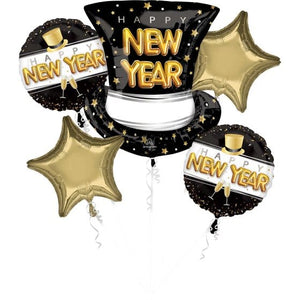 Balloon - Airwalkers & Bouquets Happy New Year Pop Clink Cheers Foil Balloon Bouquet 5pk