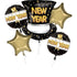 Happy New Year Pop Clink Cheers Foil Balloon Bouquet 5pk
