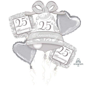 Amscan_OO Balloon - Airwalkers & Bouquets Silver Scroll 25th Anniversary Balloon Bouquet 5pk