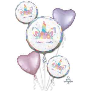 Amscan_OO Balloon - Airwalkers & Bouquets Unicorn Party Iridescent Foil BalloonBouquet 5pk