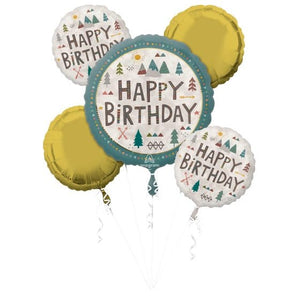 Balloon - Airwalkers & Bouquets Wilderness Happy Birthday Balloon Bouquet 5pk