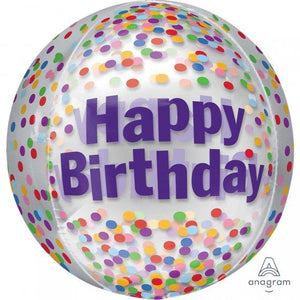 Amscan_OO Balloon - Bubble, Orbz & Cubez Happy Birthday Funfetti Clear Orbz Balloon 38cm x 40cm Each