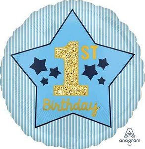 Amscan_OO Balloon - Foil 1st Birthday Blue & Gold Boy Foil Balloon 45cm Each